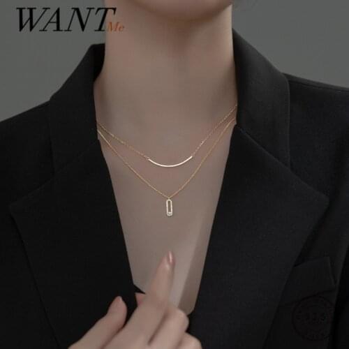 WANTME 925 Sterling Silver Double Cuban Link Chain Smile Luxury Zircon Pendant Charm Necklace for Women Elegant Wedding Jewelry