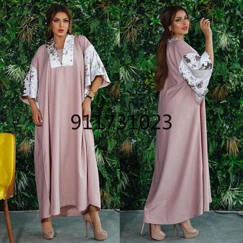 Abaya Dubai 2021 Luxury Sequined Dresses Muslim Women Fashion Kaftan Kimono Boubou Marocain Femme Elegant Evening Gown Attire