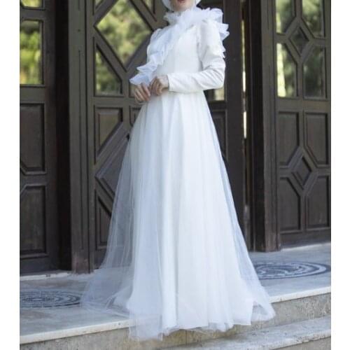 Long Sleeve Muslim Wedding Dresses for Bride 2021 High Neck Moroccan Caftan Appliques Wedding Bridal Gowns vestidos de novia