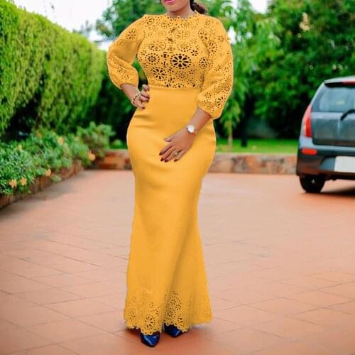 White Elegant Party Bodycon Dress Hollow Out Mermaid Sexy Summer Long Maxi Robe 2021 African High Waist Trumpet Femme Vestiods