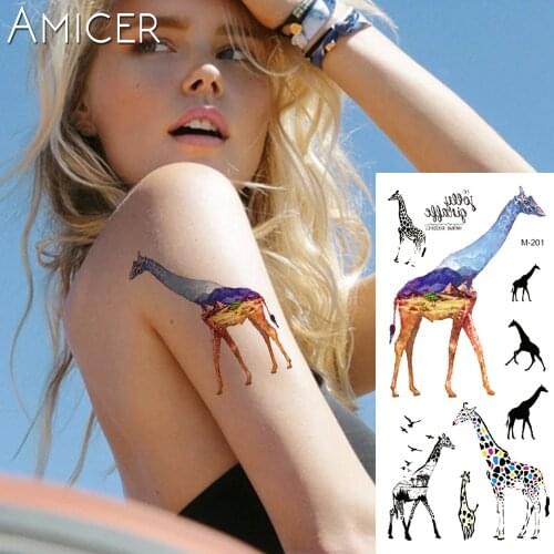 1 piece Fantasy Color giraffe Hot Large animal Temporary Tattoo Waterproof Tattoo Sticker for women men