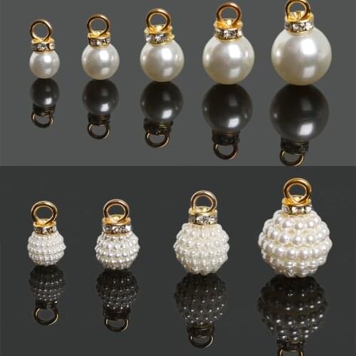 10PCS ABS Imitation Pearl Beads Crystal Rhinestone Charms For DIY Earring Bracelet Necklace Jewelry Making Round Pearl Pendant