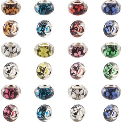 100pcs 14mm Mixed Color Large Hole Acrylic European Beads Flower Pattern for Jewelry Making DIY Bracelet Necklace Hole: 5mm