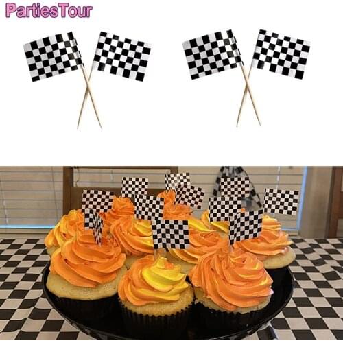 168pcs Checkered Racing Flag Party Cupcake Picks Toothpick Flag Dinner Flags Cake Toppers Birthday Party Cake Decorations