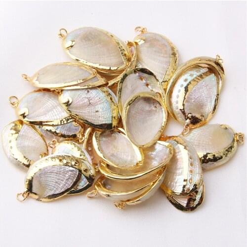 3PCS White Loose Clam Shells Cowrie Decorations Natural Sea Shells Charms Golden Plated Shells Crafts DIY for Jewelry Making