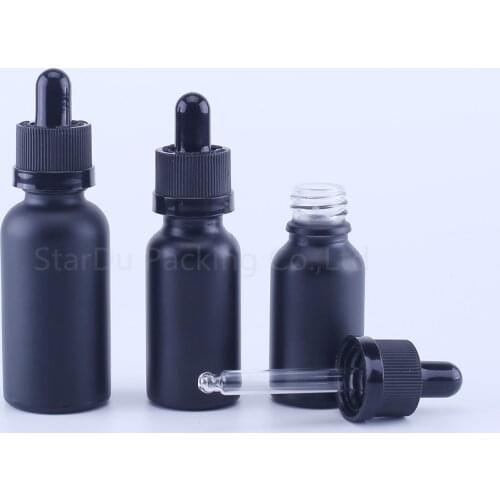 5ml 10ml 15ml 20ml 30ML 50ml 100ml matt Black Glass Bottle With Dropper for essential oil Child safety cover 500pcs/lot