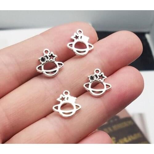 50pcs/lot--12x12mm, saturn cham,Antique silver plated planet charms,DIY supplies,Jewelry accessories