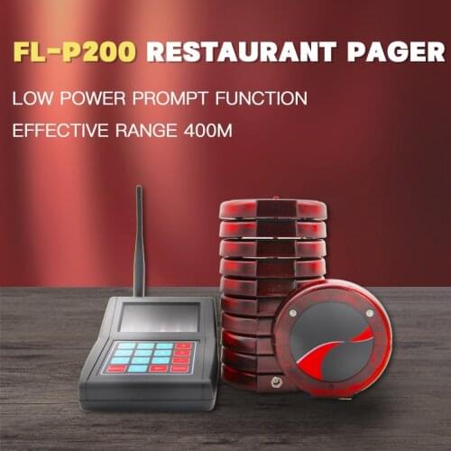 FL-P200 Restaurant Coaster Wireless Paging System With 1 Keyboard 10 Pager For Cafe Waiter Clinic Church Nursery Table Service
