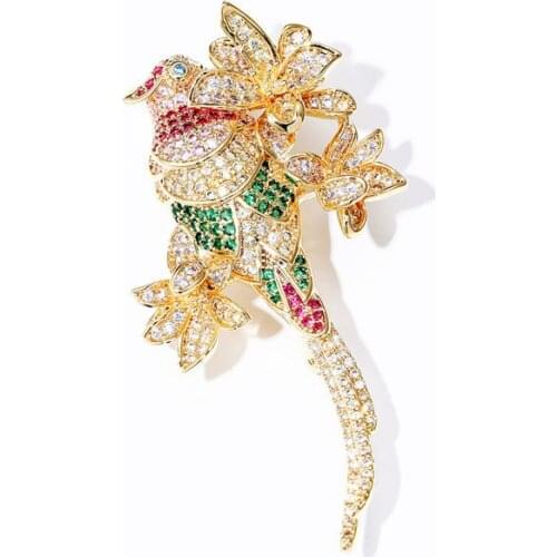 Lovely Colorful Zircon Bird Brooches for Women Jewelry Gorgeous Crystal Costume Lapel Pin Animal Bird Brooch Pins Christmas Gift