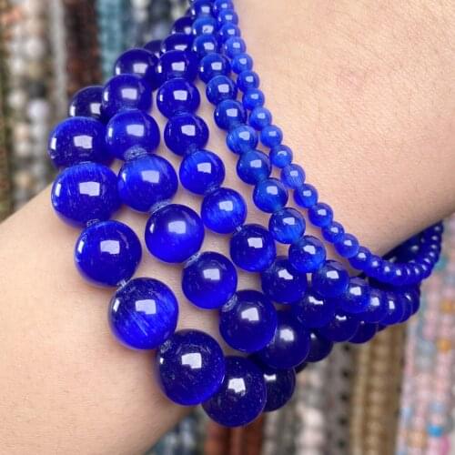Natural Stone Blue Cat Eye Round Beads Loose Spacer Beads For Jewelry Making Diy Handmade Bracelet Charm Accessories 4-12mm 15