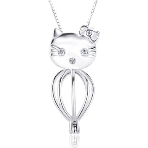 CLUCI 3pcs Silver 925 Lovely Cat Cage Pendant 925 Sterling Silver Charming Cat Pearl Locket Pendant for Necklace Jewelry SC039SB