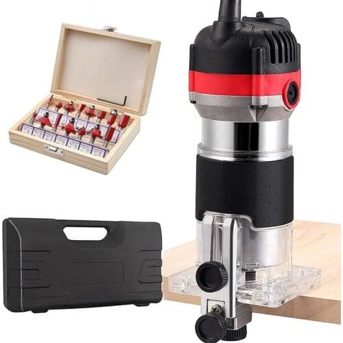 800W 30000rpm Wood Electric Hand Trimmer Woodworking Engraving Slotting Trimming Hand Carving Machine Wood Router Joiners Set