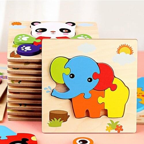 Baby Wooden Toys 3D Puzzle Cartoon Animal Style Kids Cognitive Jigsaw Puzzle Educational Puzzle Toys for Children Gift