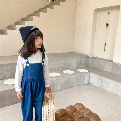 Girls Babys Kids Jean Overalls Pants 2021 Blue Spring Summer Toddler Cotton Beach Trousers Princess Childrens Clothing