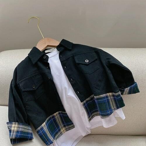 Kids Jackets 2021 New Autumn Baby Boy Casual Cardigan Jackets Fashion Lapel Plaid Stiching Jackets for Boys Childrens Outerwear