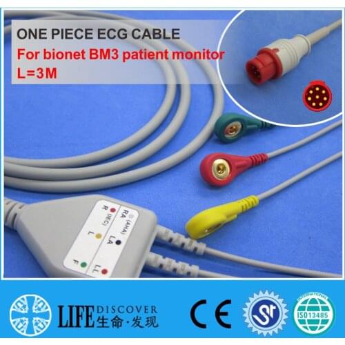 ECG CABLE with 3 leadwires snap for bionet BM3 patient monitor