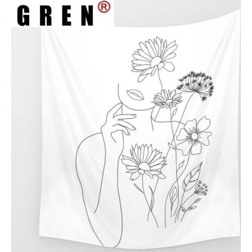 GREN Line Painting Women Abstract Tapestry Wall Hanging Covering Rugs Background Cloth Beach Mat Blanket Art Bedroom Home Decor