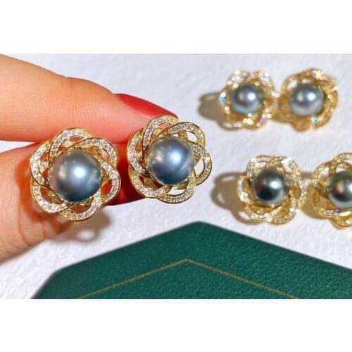 HENGSHENG 8-9mm Refined Silver Concealer Pearlescent Dazzling Color Platinum Grey Pearl Earrings