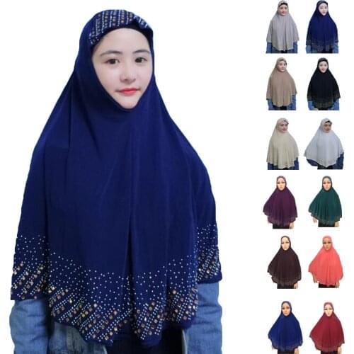 Khimar Hijab Muslim Overhead Amira Women Islamic Prayer Garment Scarf Rhinestone Full Covers Arab Turban Niquabs Hijab Headscarf