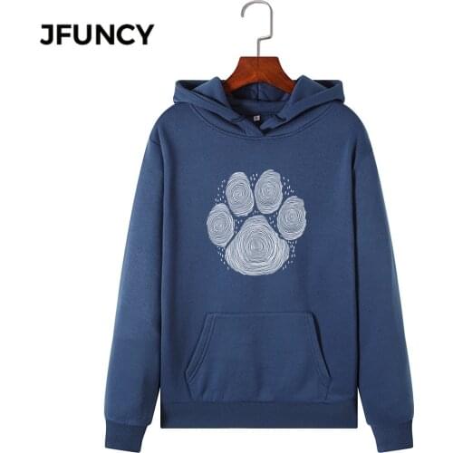 JFUNCY Long Sleeve Women Hoodies Plus Size Female Hooded Sweatshirt 2020 Autumn Woman Pullover Dog Footprints Print Sportwear