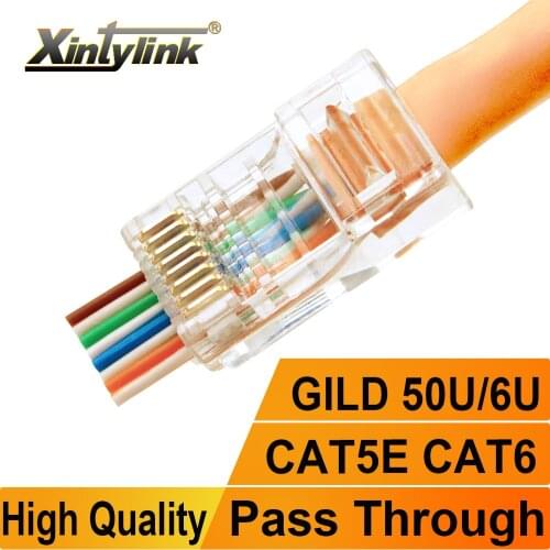 Xintylink rj45 connector cat6 cat5e 50U/6U ethernet cable plug utp 8P8C rj 45 cat 6 network lan jack cat5 internet high quality