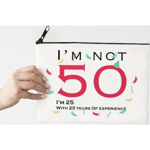 I'm Not 50 Years Makeup Bag Letter Flower Print Cosmetic Bags Make Up Bags Toiletries Organizer Pouch Letter Purse Organizer