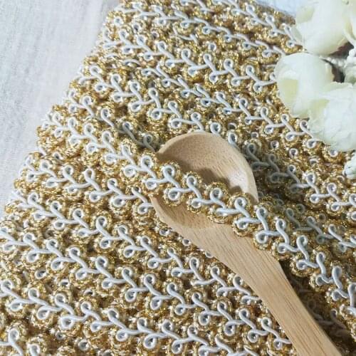 1Yard Latest High Quality Ribbon 1.2CM Gold Lace Fabric Guipure Curtain Lace Material Sewing Trimmings Christmas Decoration QP10
