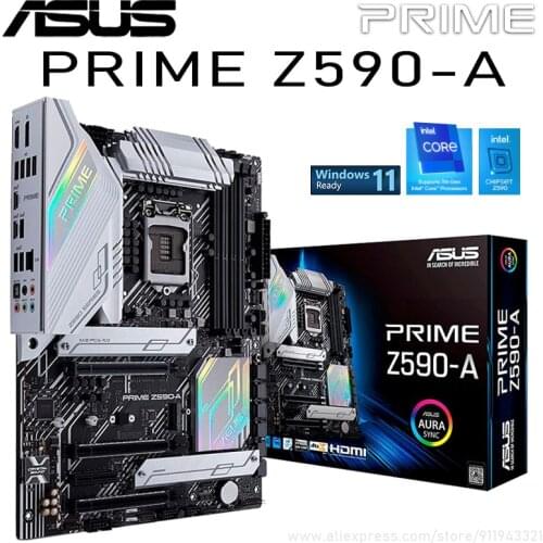 Asus LGA 1200 PRIME Z590-A Z590 Motherboard PCI-E 4.0 4 DDR4 128GB SATA III USB3.2 2.0 3 M.2 Motherboard 1200 ATX Placa-mãe New