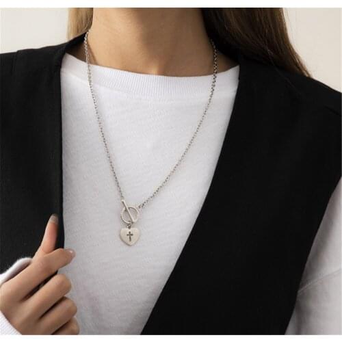 316L Fashion Stainless Steel Hip Hop Stitching Titanium Steel Chain New Design Heart Cross Necklace No fade