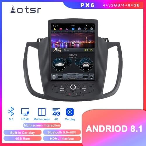 Android 8.1 4GB+64GB Tesla style DVD multimedia player GPS navigation for Ford Kuga 2013-2017 Auto stereo radio player Head unit