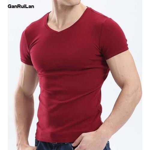 2021 New Tops Men T Shirt Fitness T-shirts Mens V neck Man T-shirt For Male Tshirts M-4XL Plue Size B0667