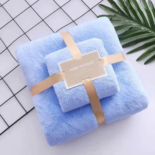 2PCS Oversize Coral Velvet Bath Towel Set For Adult Soft Absorbent Face Towel Fashion Letter Embroidery Household Bathroom Towel