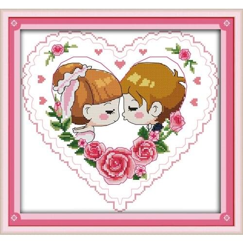 The love kiss cross stitch kit cartoon lovers cross-stitching set hand sew craft kit stuff embroidery DIY handmade needlework