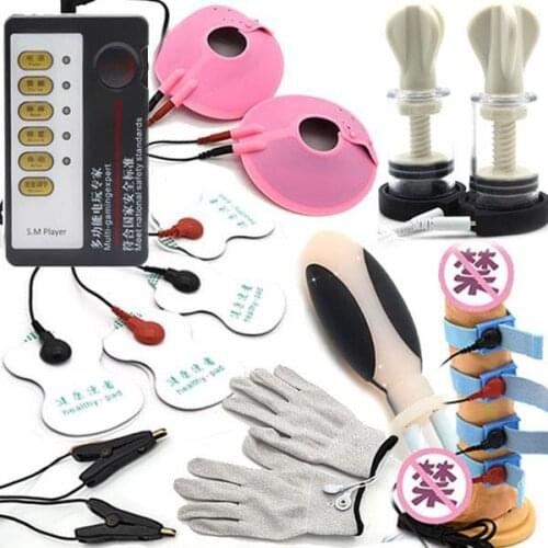 Electro Shock Kit Anal Plug Cock Ring Massage Nipple Sucker Clamps Toy Masturbator Electric Stimulate Sex Toys For Women Men