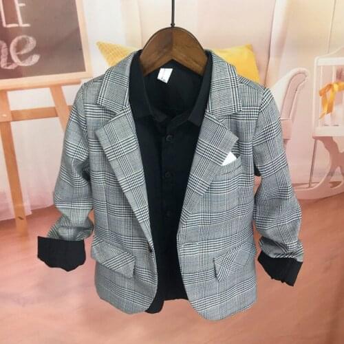 2020 New 2-7 Years Baby Boys Suits Childrens Fashion Suits Antumn Plaid Blazer Solid Shirt Casual Pants 3pcs Set For Boy Kids