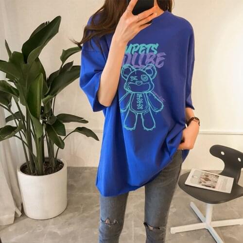 Short-sleeved 2021 New Summer Cotton Mid-length T-shirt Women Ins Tide Brand Top Loose and Light Simple Casual Half-sleeved