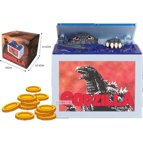 Original Bandai Shine Godzilla Moving Electronic Coin Money Piggy Bank Coin Box Monster Figure LED Sound Action Toy Kids Gift