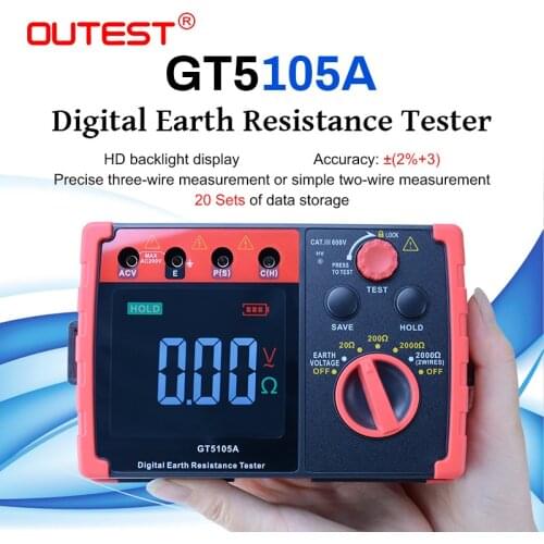 OUTEST Digital Earth Resistance Tester grounding Resistance Tester grounding voltage Insulation Tester 200V 2000ohm GT5105A