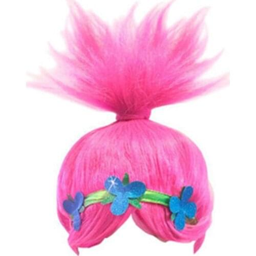 Trolls Dress Cosplay Wig+headband Trolls Wigs Dress 2019 Trolls Girls Party Cosplay Dress Up