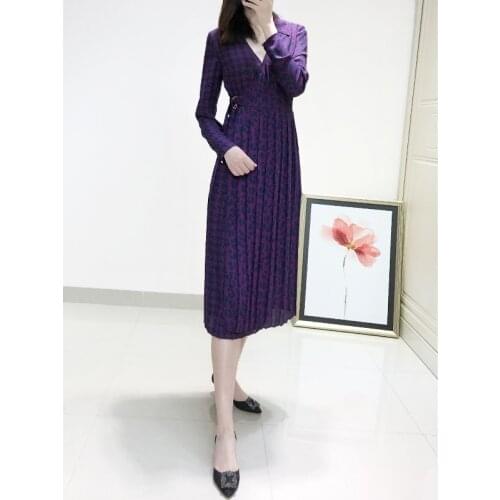 UK Fashion 2020 Autumn Collections Leopard Print Pleated Midi Dress V Neck Wrap Dress Elegant Full Sleeves Dress