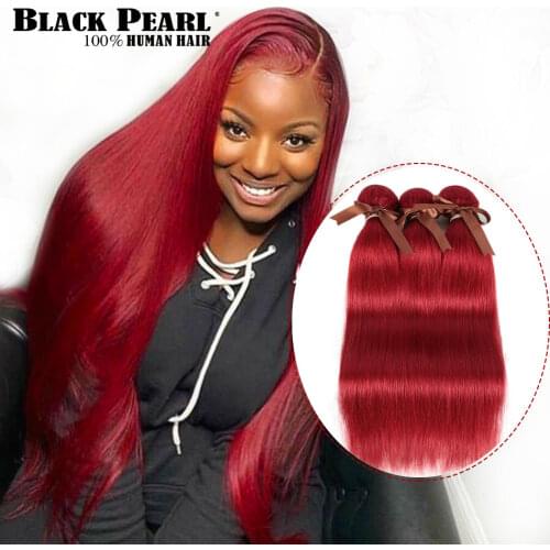 Black Pearl Brazilian Straight Hair Weave 1 Bundles Human Hair Extension Vendors 8 To 28 Inch Remy Red 100% Human Hair Bundles