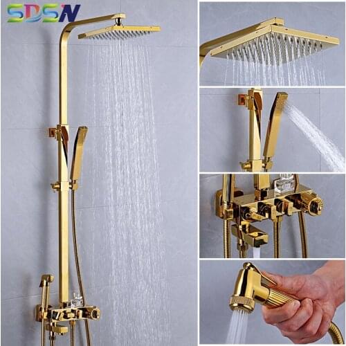 Luxury Gold Bathroom Spa Shower Set Modern European Style Bath Shower Faucet Big Size Shower Head Solid Brass Bath Mixer System