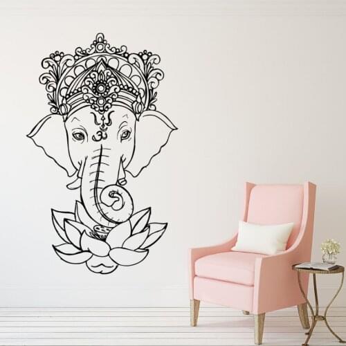 Elephant Vinyl Wall Stickers Yoga Ganesh Tribal Wall Mural Buddha Lotus Home Decor India Elephant Wall Decal Yoga Sticker AY1278