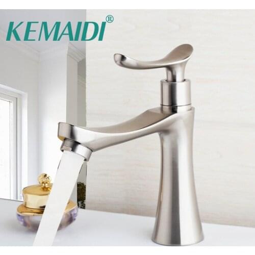 KEMAIDI Bathroom Sink Deck Mounted Single Cold Faucet Bathroom Basin Sink Faucets Nickel Brushed Stream Spout Tap