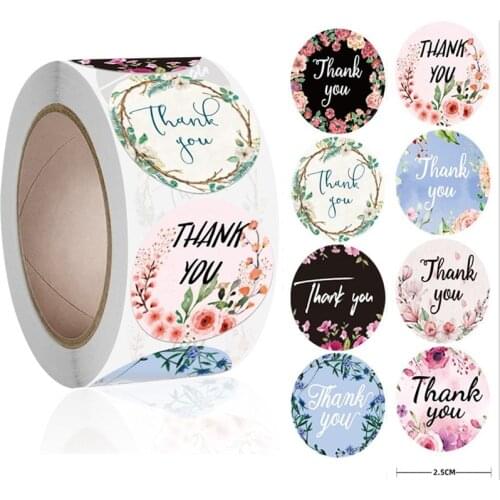 Thank You Flowers Sticker Paper Labels Round Reward scrapbooking Stickers Wedding Party decor Envelope Seals Stickers Stationery