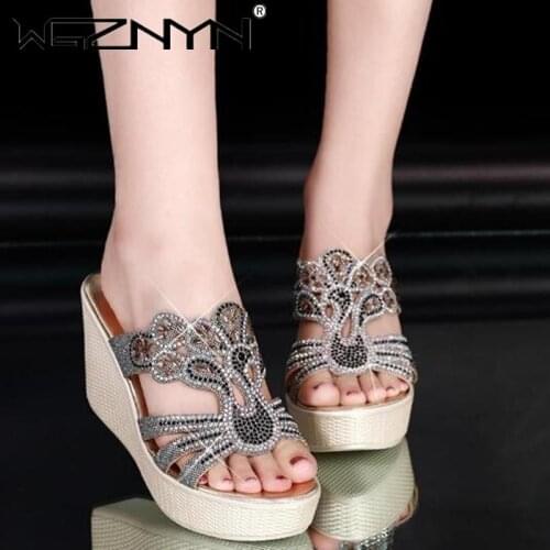2021 Summer Women Platform Shoes Bling Wedges Slippers Sequins Flip Flops Sandals Leather Shoes Female Casual Flat Shoes Woman