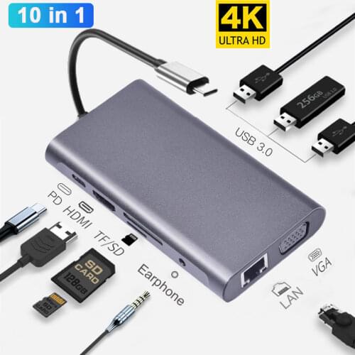 USB Type C Hub Type-C To HDMI 4K VGA Adapter RJ45 Lan Ethernet SD TF USB-C 3.0 Typec 3.5mm Jack Audio Video for MacBook Pro OTG