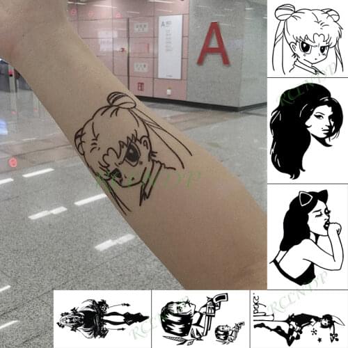 Waterproof Temporary Tattoo Sticker Anime Lovely Sexy leon Girl gun Tatto Flash Tatoo Fake Tattoos for Kids Men Women