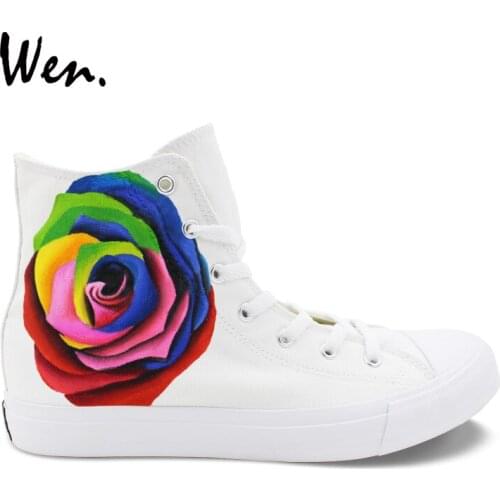 Wen Original Design Custom Hand Painted Floral Shoes Colorful Rose Flower High Top Women Girls Canvas Valentines Sneakers