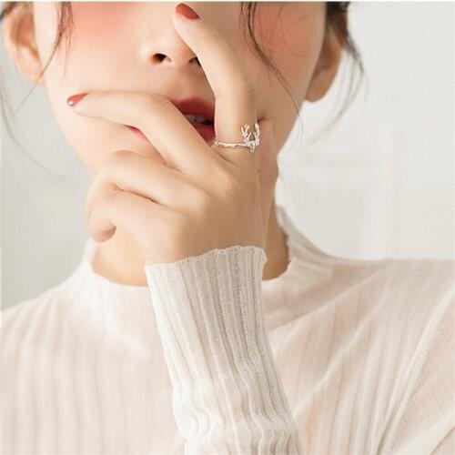 VENTFILLE 925 Sterling Silver Japanese and Korean Version of Fawn Ring Female Christmas Elk
